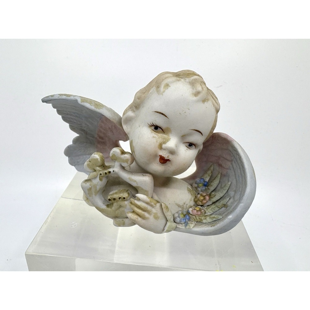 Vintage Angel Cherub Figurine w Harp Occupied Japan Lamore China Valentine